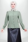 Yeşil Yakası Boncuklu Tesettür Gömlek