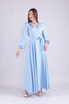 Bebe Mavi Uzun Kruvaze Yaka Tesettür Elbise