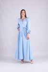 Bebe Mavi Uzun Kruvaze Yaka Tesettür Elbise