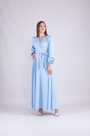 Bebe Mavi Uzun Kruvaze Yaka Tesettür Elbise