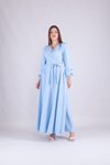 Bebe Mavi Uzun Kruvaze Yaka Tesettür Elbise