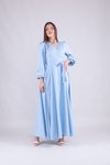 Bebe Mavi Uzun Kruvaze Yaka Tesettür Elbise