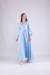 Bebe Mavi Uzun Kruvaze Yaka Tesett ür Elbise