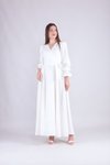 Beyaz Uzun Kol Kruvaze Yaka Tesettür Abiye Elbise