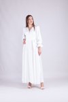Beyaz Uzun Kol Kruvaze Yaka Tesettür Abiye Elbise