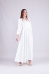 Beyaz Uzun Kol Kruvaze Yaka Tesettür Abiye Elbise