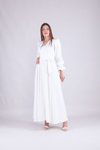 Beyaz Uzun Kol Kruvaze Yaka Tesettür Abiye Elbise