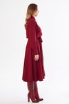 Bordo Uzun Kol Gömlek Kuşaklı Beli Lastikli Cepli Tesettür Elbise
