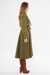 Haki Kuşaklı Beli Lastikli Cepli Uzun Kol Gömlek Elbise