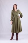Haki Uzun Kol Kruvaze Yaka Tesettür Elbise