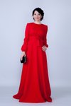 Kırmızı Uzun Kol Beli Büzgülü Kuşaklı Cepli Tesettür Abiye Elbise