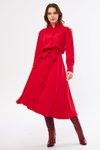 Kırmızı Uzun Kol Gömlek Kuşaklı Cepli Tesettür Elbise