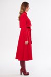 Kırmızı Uzun Kol Gömlek Kuşaklı Cepli Tesettür Elbise