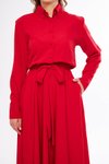 Kırmızı Uzun Kol Gömlek Kuşaklı Cepli Tesettür Elbise