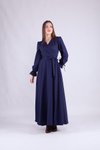 Lacivert Uzun Kol Kruvaze Yaka Tesettür Elbise