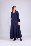 Lacivert Uzun Kol Kruvaze Yaka Tesettür Elbise