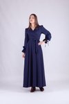 Lacivert Uzun Kol Kruvaze Yaka Tesettür Elbise