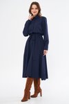 Lacivert Uzun Kol Kuşaklı Cepli Beli Lastikli Gömlek Elbise