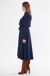 Lacivert Uzun Kol Kuşaklı Cepli Beli Lastikli Gömlek Elbise