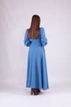 Mavi Uzun Kol Kruvaze Yaka Tesettür Elbise