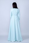 Mint Yeşili Uzun Kol Büzgülü Kuşaklı Tesettür Abiye Elbise
