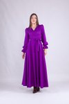 Mor Uzun Kol Kruvaze Yaka Tesettür Abiye Elbise