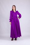 Mor Uzun Kol Kruvaze Yaka Tesettür Abiye Elbise