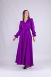 Mor Uzun Kol Kruvaze Yaka Tesettür Abiye Elbise