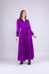 Mor Uzun Kol Kruvaze Yaka Tesettür Abiye Elbise