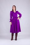 Mor Uzun Kol Kruvaze Yaka Tesettür Elbise