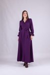 Mürdüm Uzun Kol Kruvaze Yaka Tesettür Elbise