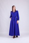Sax Mavi Uzun Kol Kruvaze Yaka Tesettür Abiye Elbise