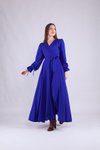 Sax Mavi Uzun Kol Kruvaze Yaka Tesettür Abiye Elbise