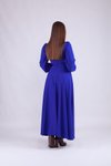 Sax Mavi Uzun Kol Kruvaze Yaka Tesettür Abiye Elbise