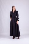 Siyah Uzun Kol Kruvaze Yaka Tesettür Abiye Elbise