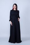 Siyah Uzun Kol Kuşaklı Beli Büzgülü Tesettür Abiye Elbise