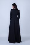 Siyah Uzun Kol Kuşaklı Beli Büzgülü Tesettür Abiye Elbise