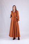 Tarçın Uzun Kol Kruvaze Yaka Tesettür Abiye Elbise