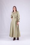 Yağ Yeşili Uzun Kollu Kruvaze Yaka Tesettür Elbise