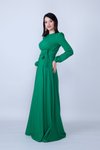 Yeşil Uzun Kol Büzgülü Kuşaklı Tesettür Abiye Elbise
