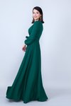 Zümrüt Dokuma Uzun Kol Büzgülü Kuşaklı Cepli Tesettür Abiye Elbise