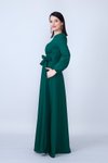 Zümrüt Dokuma Uzun Kol Büzgülü Kuşaklı Cepli Tesettür Abiye Elbise