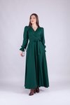 Zümrüt Uzun Kol Kruvaze Yaka Tesettür Abiye Elbise