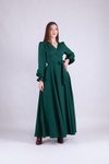 Zümrüt Uzun Kol Kruvaze Yaka Tesettür Abiye Elbise