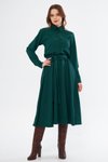 Zümrüt Uzun Kol Kuşaklı Gömlek Elbise