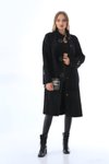 Siyah Uzun Angora İtalyan Pula Taş Detaylı Tesettür Kaban