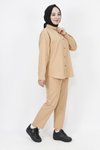 Camel Gabardin Kumaş Taş Detaylı Tesettür İkili Takım