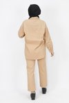 Camel Gabardin Kumaş Taş Detaylı Tesettür İkili Takım