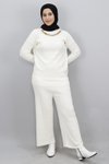 Ekru Balıkçı Yaka Zincir Detaylı Triko Tesettür Takım