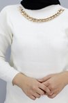 Ekru Balıkçı Yaka Zincir Detaylı Triko Tesettür Takım